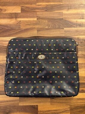 Fossil - Polka Dot Coated Canvas Laptop Sleeve - Black with Yellow & Red Dots